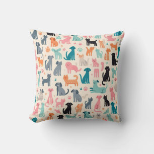 Cute Animal Designs Seamless Dog & Cat Pattern Cushion