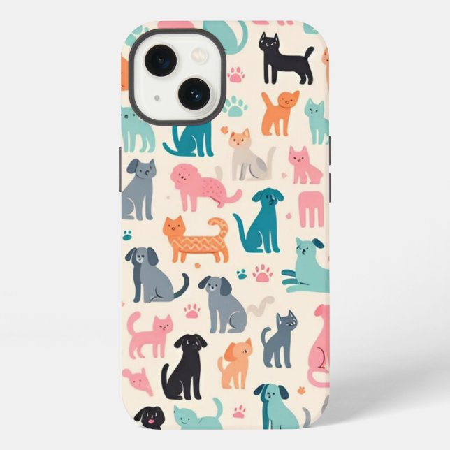 Cute Animal Designs Seamless Dog & Cat Pattern iPhone Case (Back)