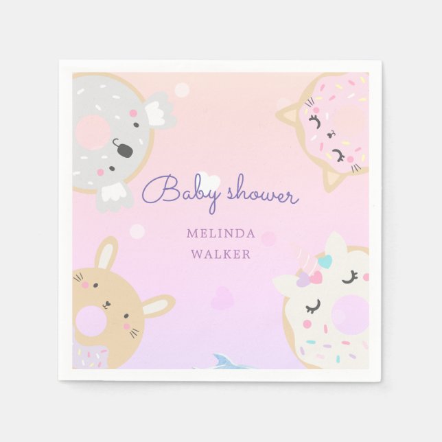 cute animal doughnuts baby shower napkin (Front)