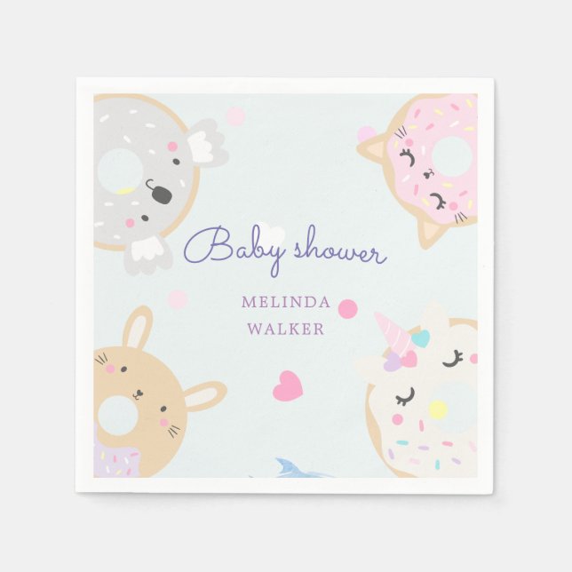 cute animal doughnuts baby shower napkin (Front)
