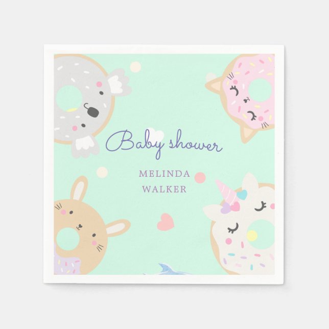 cute animal doughnuts baby shower napkin (Front)