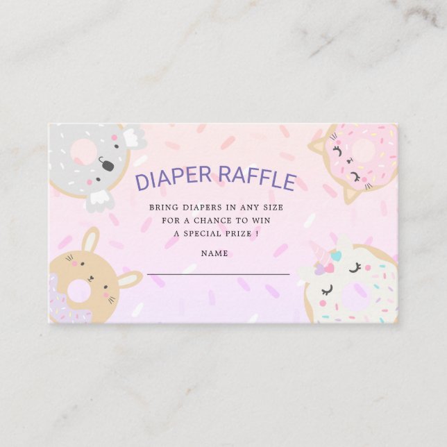cute animal doughnuts diaper raffle ticket enclosure card (Front)