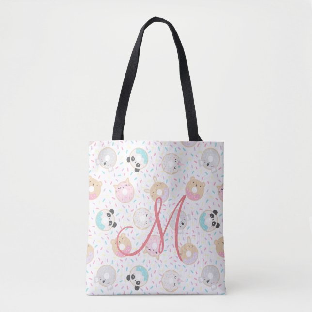cute animal doughnuts monogram tote bag (Front)