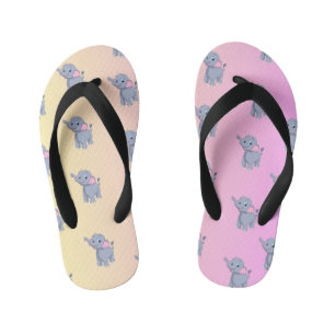 cute animal elephant simple grey pink  kid's flip flops