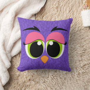 Cute Animal Eyes Purple Pink Fur Look Cushion