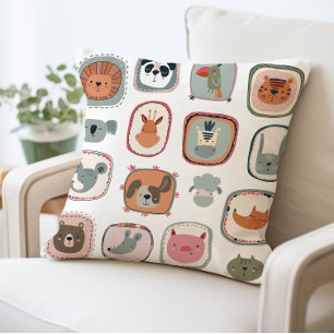 Cute Animal Faces Adorable Cartoon Fun Kids Cushion