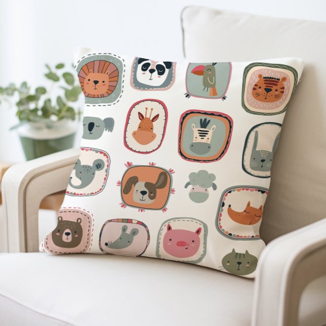 Cute Animal Faces Adorable Cartoon Fun Kids Cushion (Creator Uploaded)