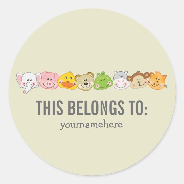 Cute Animal Faces THIS BELONGS TO Sticker (Front)