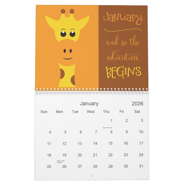 Cute Animal Faces with Motivational Sayings Calendar (Jan 2026)