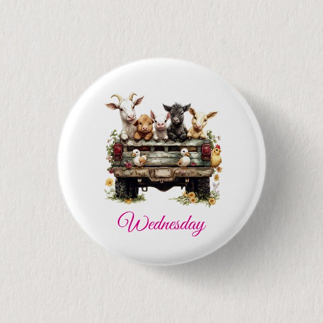 Cute Animal Farm On Round Button (Front)