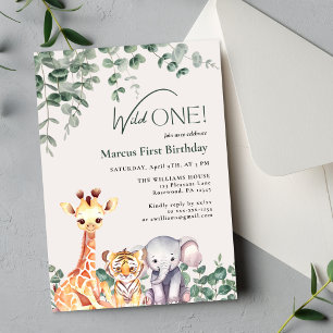 Cute Animal First Birthday Invitation
