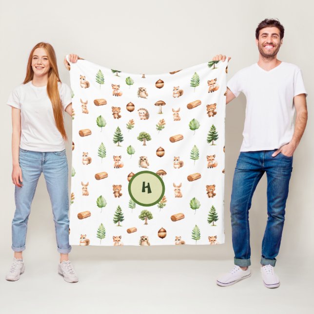 Cute Animal Forest Woodland Kids Fleece Blanket (In Situ)