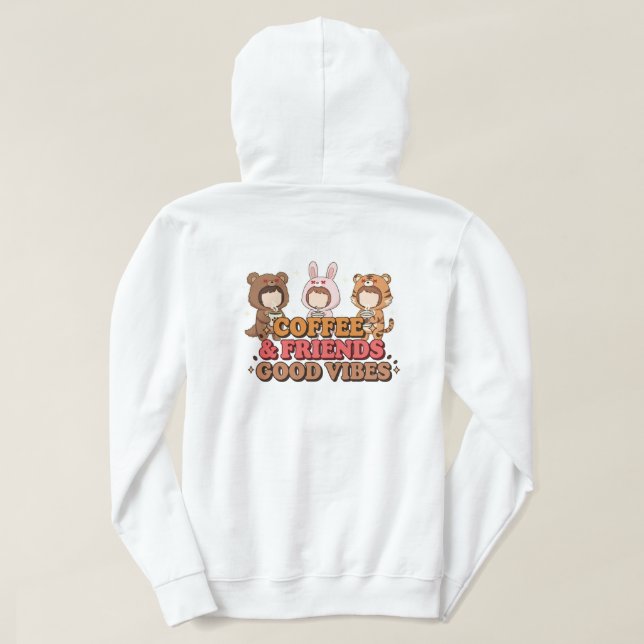 Cute Animal Friends Coffee Lovers Hoodie (Design Back)
