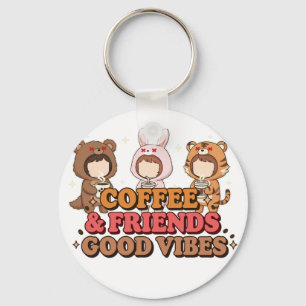 Cute Animal Friends Coffee Lovers Key Ring