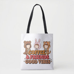 Cute Animal Friends Coffee Lovers Tote Bag