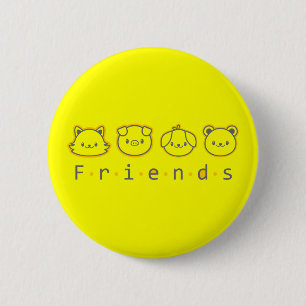 Cute animal friends face 6 cm round badge