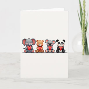 Cute Animal Friends Hearts Card