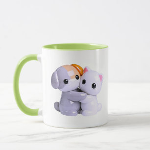 Cute Animal Friends Loving Hug Kawaii Mug