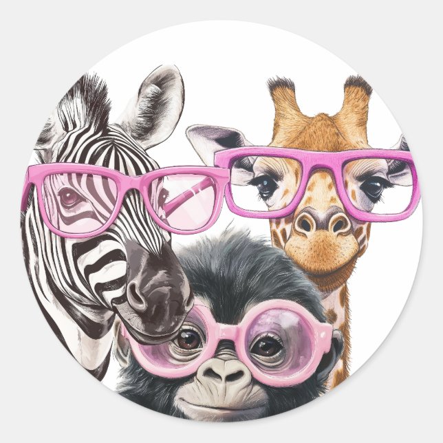 Cute Animal Friends Sticker – Zebra Giraffe Monkey (Front)