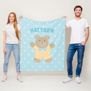 Cute Animal Grizzly Bear Cub Kids Add Your Name Fleece Blanket
