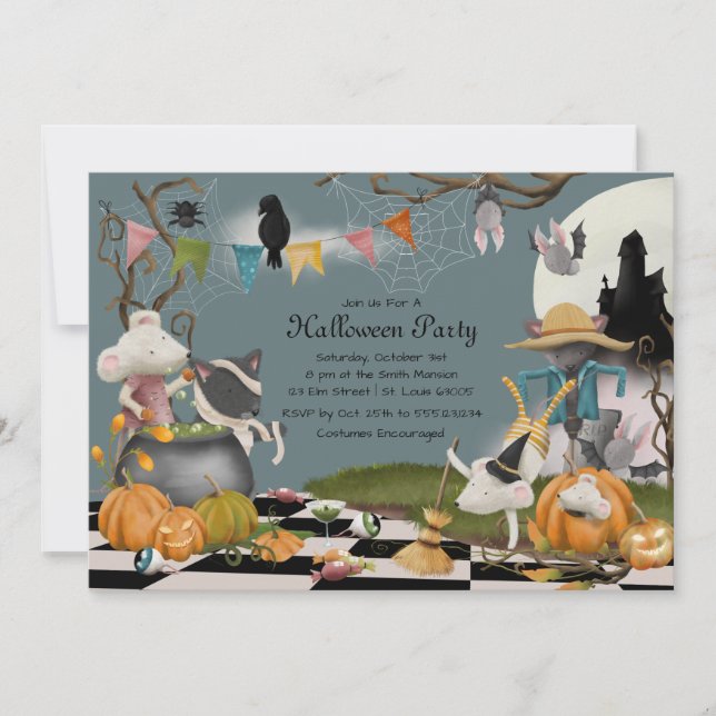 Cute Animal Halloween Party Invitation (Front)