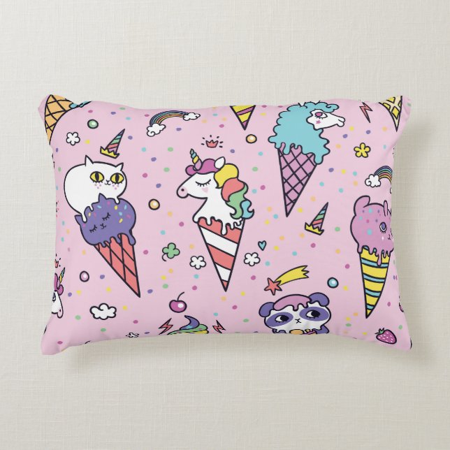 Cute Animal Ice Cream Cones Decorative Cushion (Front)