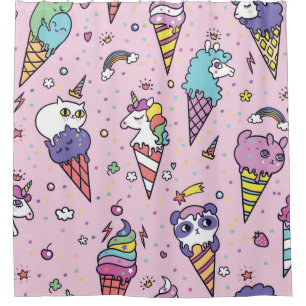 Cute Animal Ice Cream Cones Shower Curtain