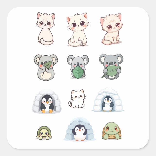 Cute Animal & Igloo Sticker Kit – Cartoon Creature (Front)