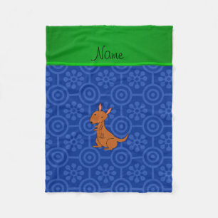 Cute animal kangaroo on a blue retro flowers patte fleece blanket