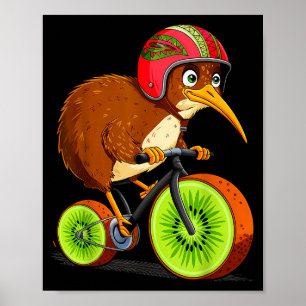Cute Animal Kiwi Cycling New Zealand  Poster