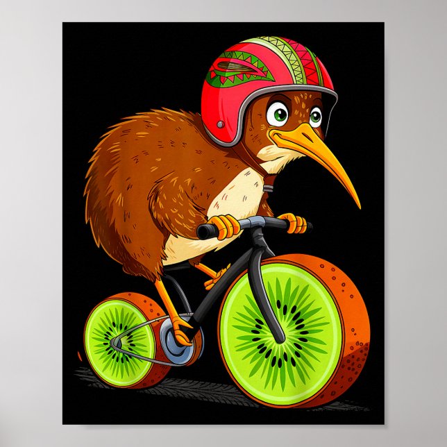 Cute Animal Kiwi Cycling New Zealand  Poster (Front)