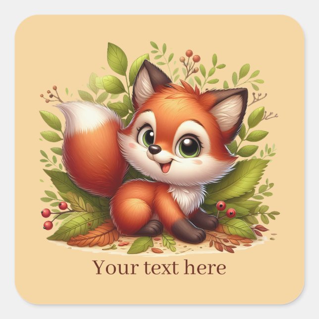 Cute animal love fox customisable  square sticker (Front)