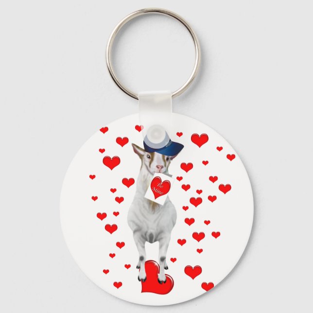 Cute Animal Lover Be Mine Valentine Goat Gift Key Ring (Front)