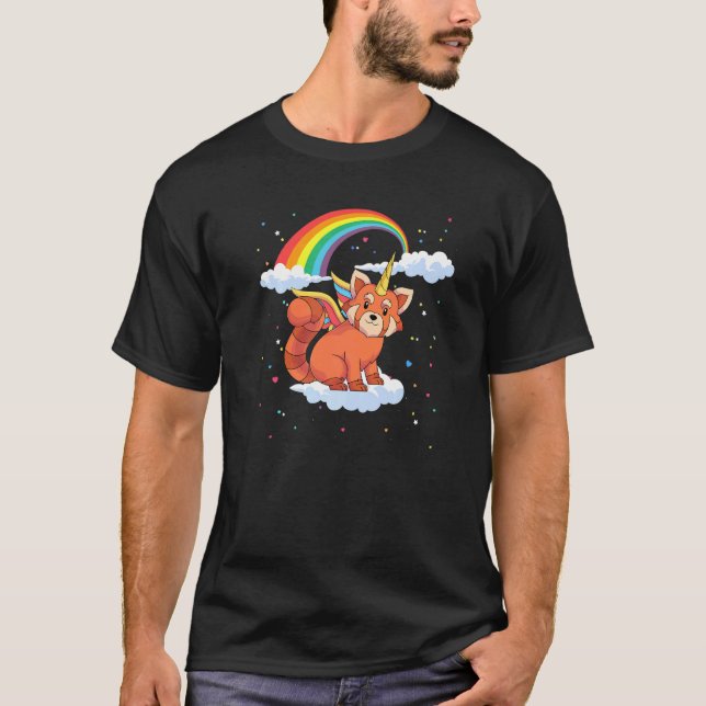 Cute Animal Lover Rainbow Red Pandacorn Unicorn Re T-Shirt (Front)
