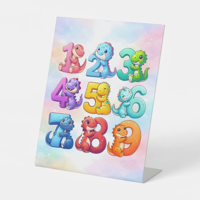 Cute Animal Numbers Maths Desk Art for Kids Pedestal Sign (Front)