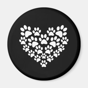 Cute Animal Pattern Black White Paw Print Heart Magnet