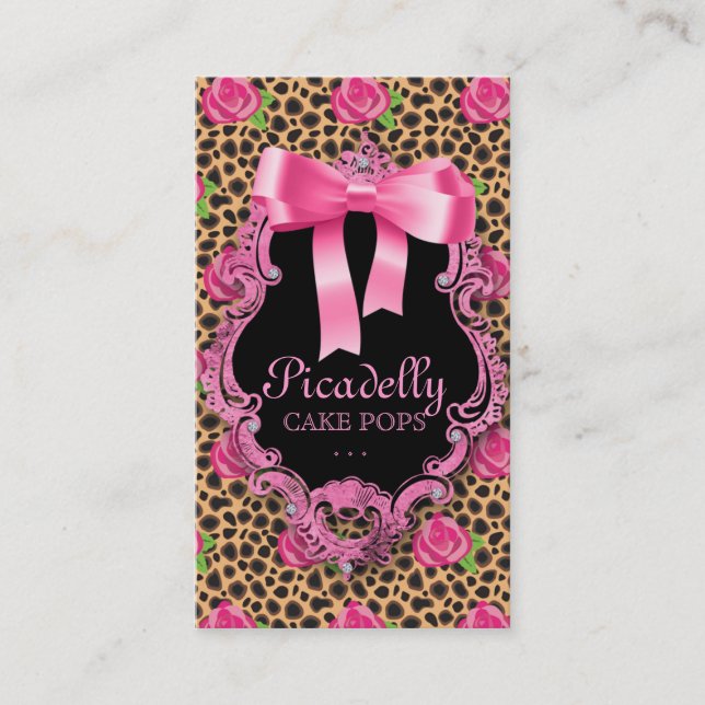 Cute Animal Pattern Business Card Leopard Rose (Front)