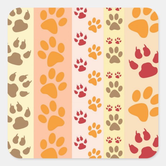 Cute Animal Paw Prints Pattern in Natural Colours Square Sticker (Front)