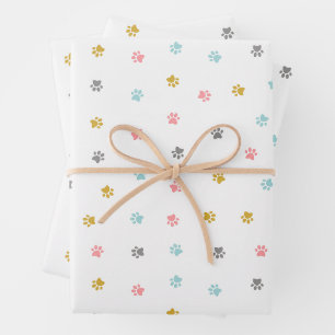 Cute animal paws wrapping paper sheet