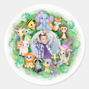 Cute Animal Photo Frame  Classic Round Sticker