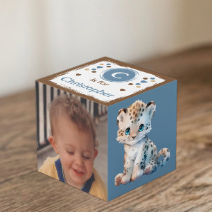 Cute animal photo name for nursery blue brown cube