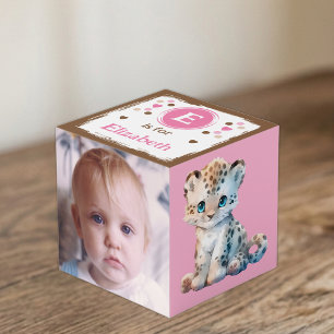 Cute animal photo name for nursery pink brown cube