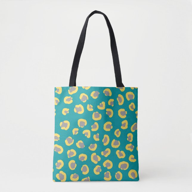 Cute animal print Cheetah cute tiger blue yellow Tote Bag (Front)