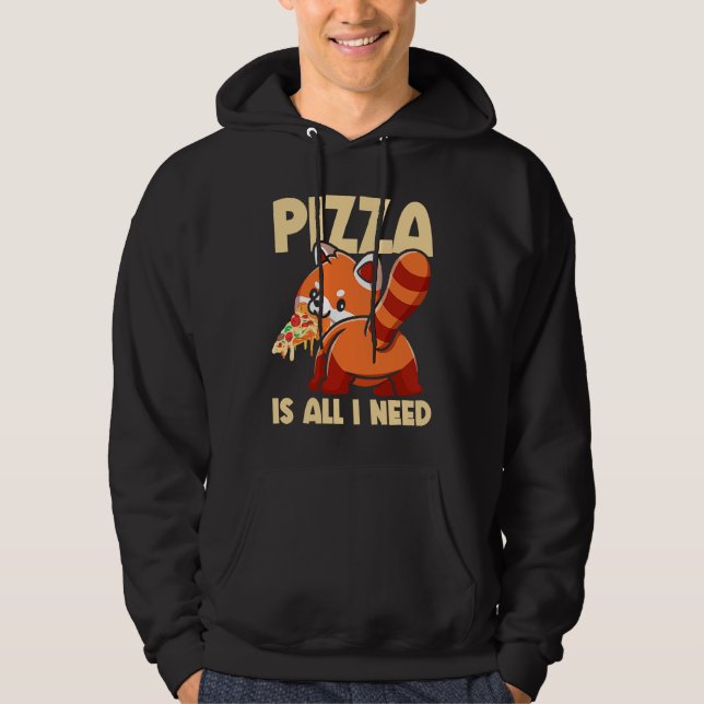Cute Animal Red Panda Pizza Fan Eating Fast Food P Hoodie (Front)
