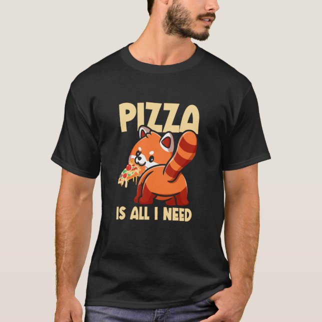 Cute Animal Red Panda Pizza Fan Eating Fast Food P T-Shirt (Front)