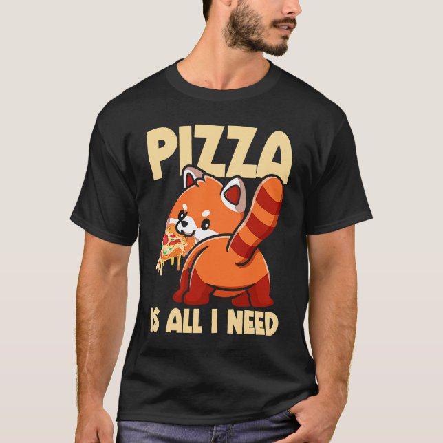 Cute Animal Red Panda Pizza Fan Eating Fast Food P T-Shirt (Front)