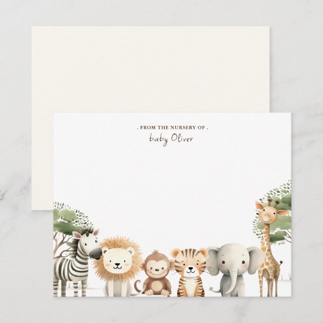 Cute Animal Safari From the nursery of  Thank You Card (Front/Back)