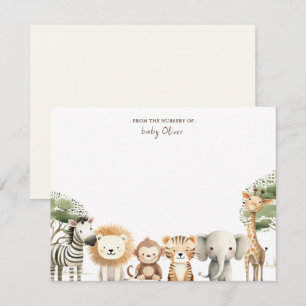 Cute Animal Safari From the nursery of  Thank You Card