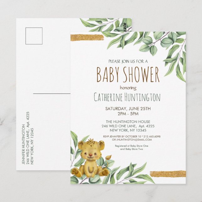 Cute Animal Safari Jungle Lion Baby Shower  Invita Postcard (Front/Back)