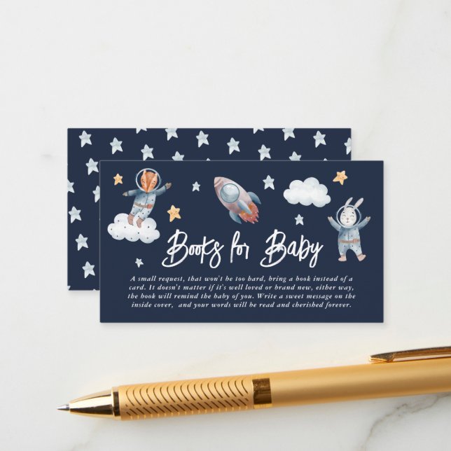 Cute Animal Space Baby Shower Books for Baby Enclosure Card (Front/Back In Situ)